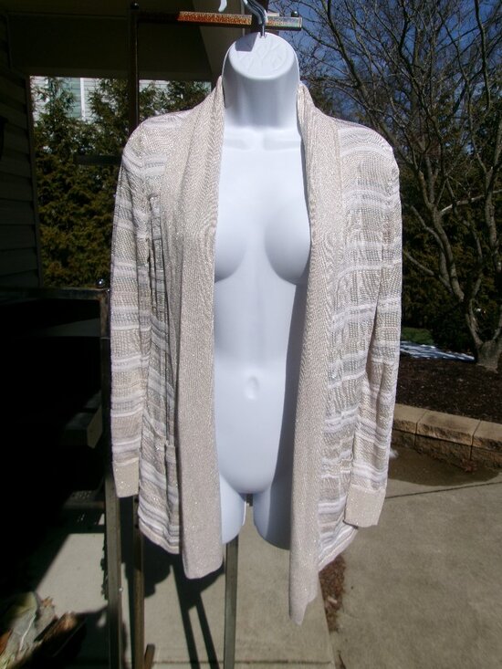 White House Black Market Sweaters - WHITE HOUSE BLACK MARKET CHAMPANGE STRIPED SWEATER M